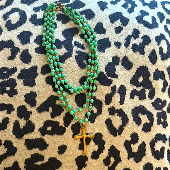 Jewelry - Vintage Brass Lucite Cross Drop Pendant Necklace